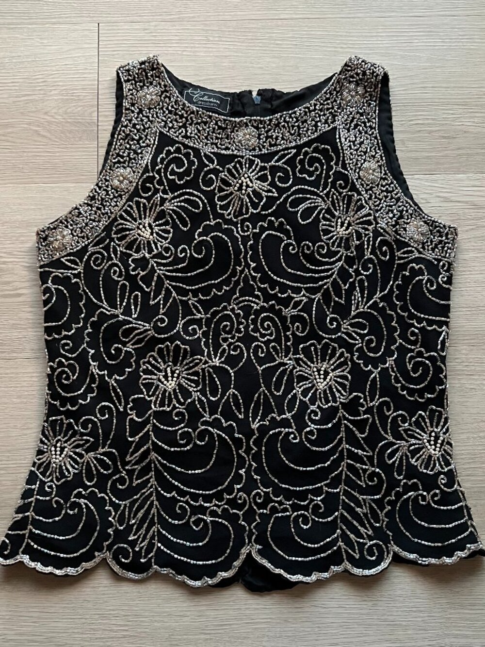 Dressbarn Collections Black Formal Tank with Tan Beading